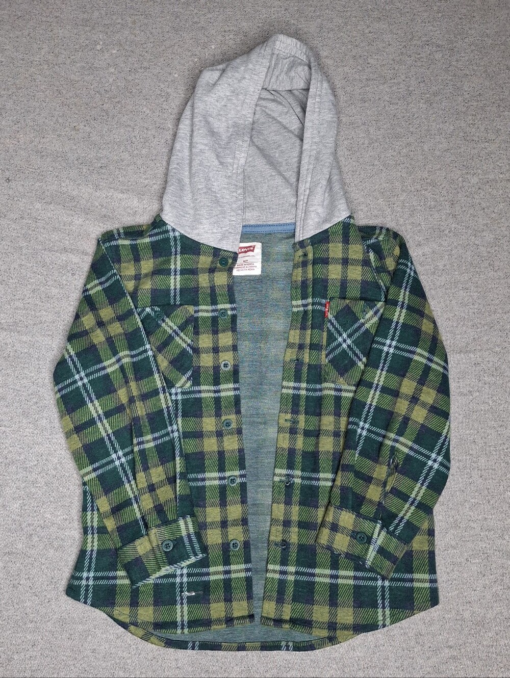 Levi’s Boys Plaid Hooded Flannel Jacket Size 6-7 Thick Flannel